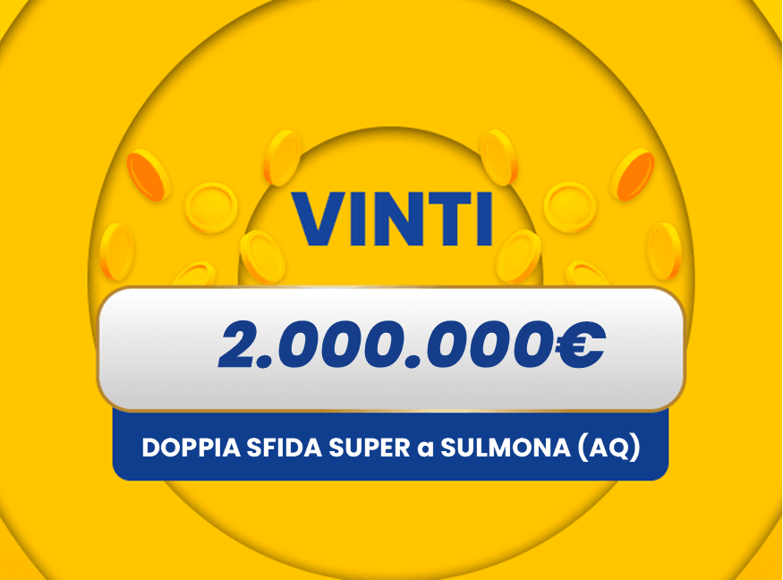 Gratta e Vinci: vincita da 2.000.000€ a Sulmona con il biglietto Doppia Sfida Super.