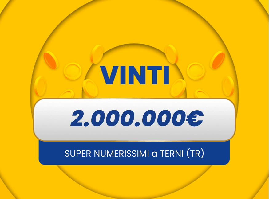 Vincita al Gratta e Vinci Gratta e Vinci: vincita da 2.000.000€ a Terni (TR) con il biglietto Super Numerissimi